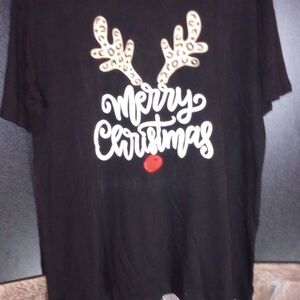 Black Merry Christmas T-Shirt with Reindeer Antlers